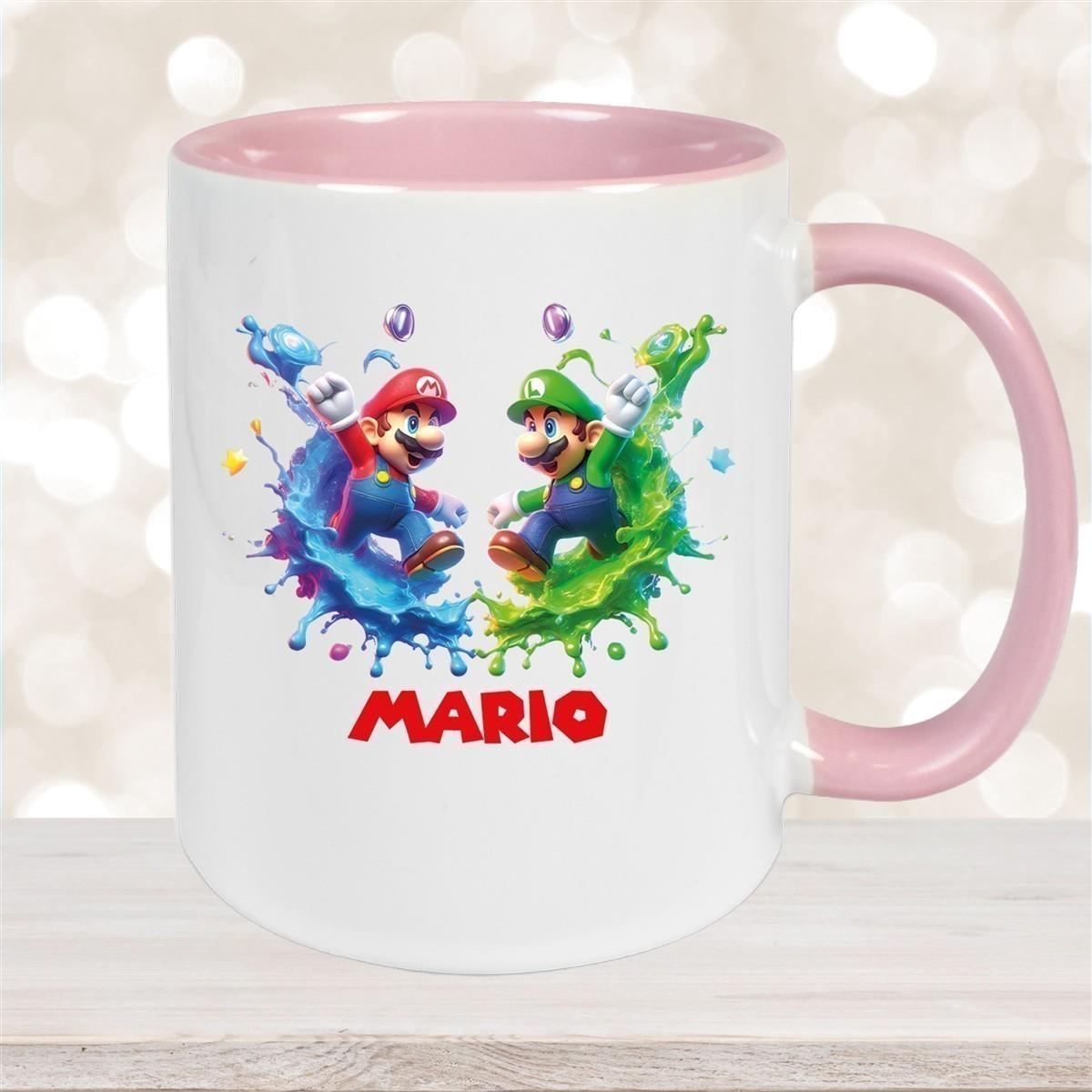 Tasse Wunschname Super-Mario 7 Keramik Kinderbecher personalisiert versch. Farben