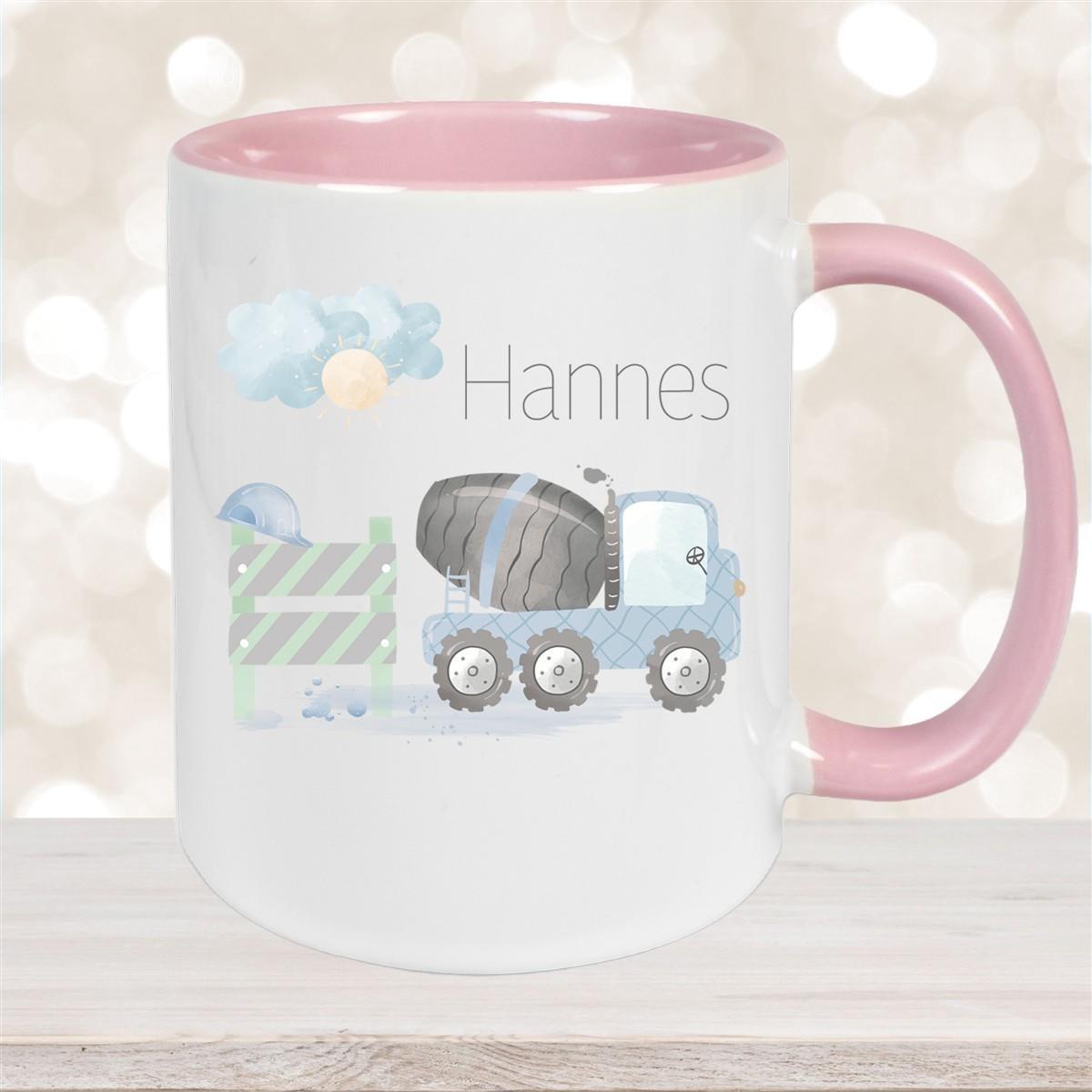 Tasse Wunschname Baustelle Betonmischer 1 Keramik Kinderbecher versch. Farben
