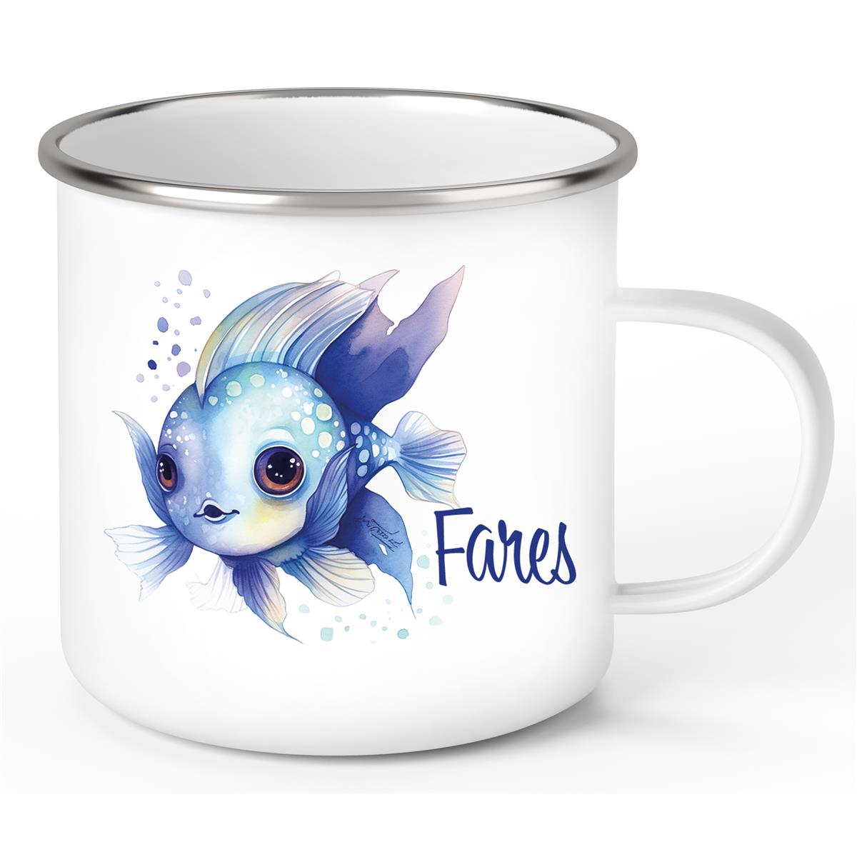 Tasse Wunschname Meerestiere-Fisch 2 Emaille Kinderbecher