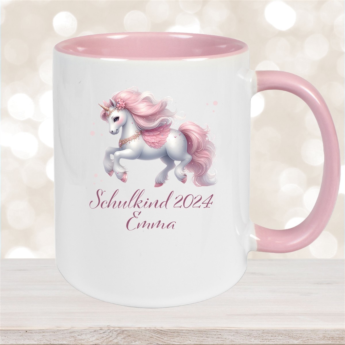 Tasse Schulkind #03 Wunschname Einhorn Keramik Kinderbecher Personalisiert versch. Farben