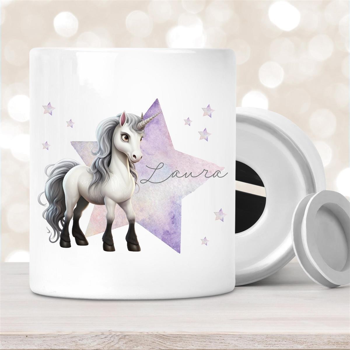 Spardose mit Wunschname Einhorn Stern #1 personalisiert Spardose mit Wunschname Einhorn Stern #1 personalisiert