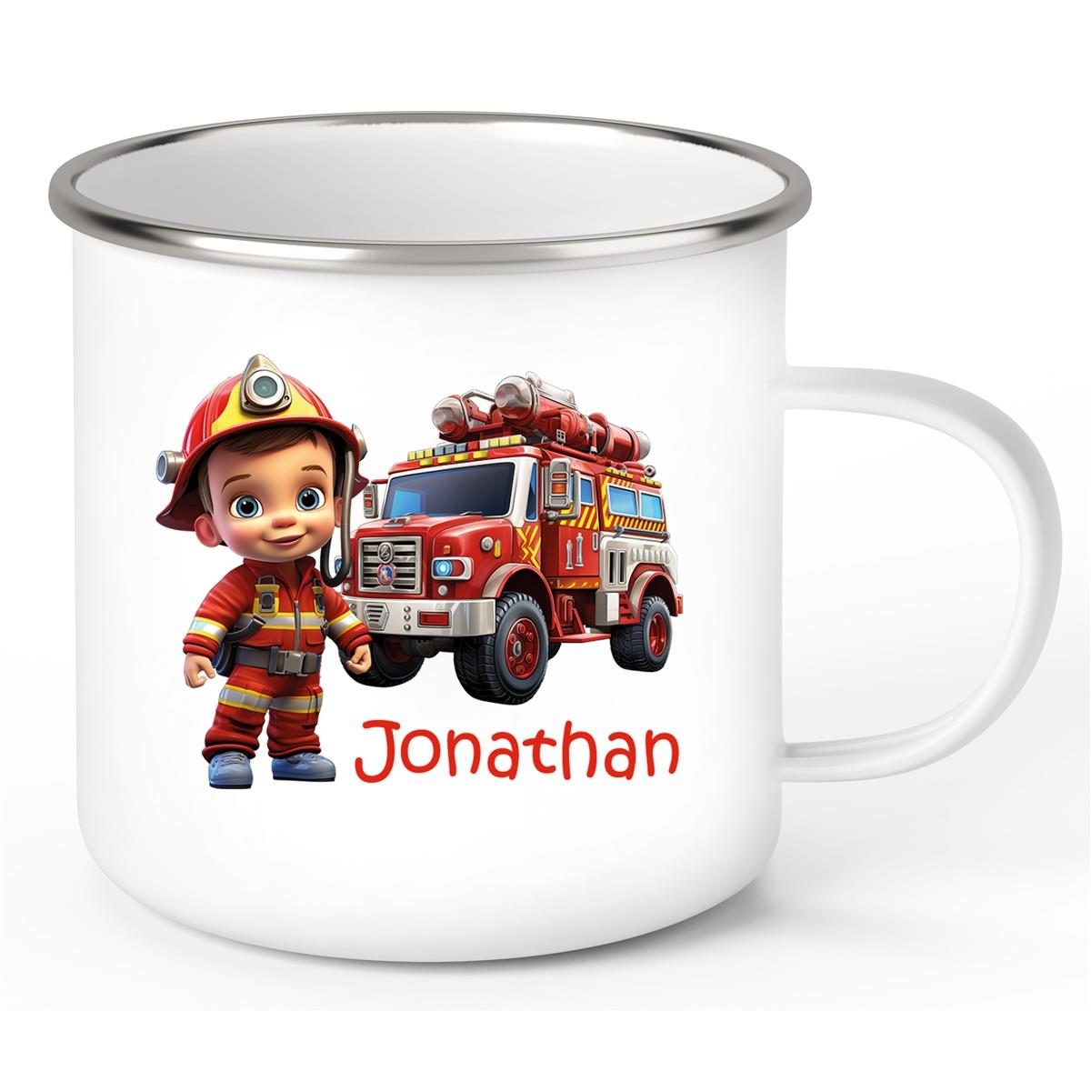Tasse Wunschname Feuerwehr 3 Emaille Kinderbecher