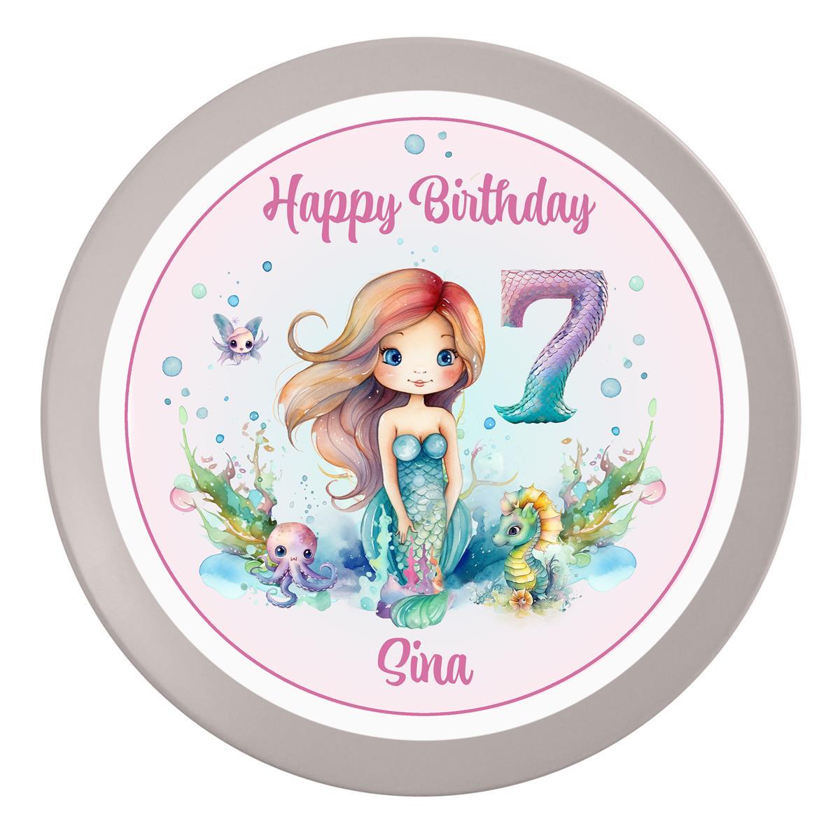 Tortenaufleger Geburtstag Meerjungfrau 2 Name & Zahl (20cm) Fondant Papier