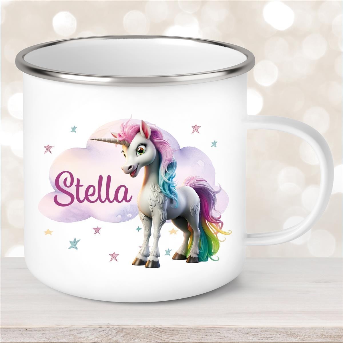 Tasse Einhorn Wolke #4 Wunschname Emaille Kinderbecher personalisiert Tasse Einhorn Wolke #4 Wunschname Emaille Kinderbecher personalisiert