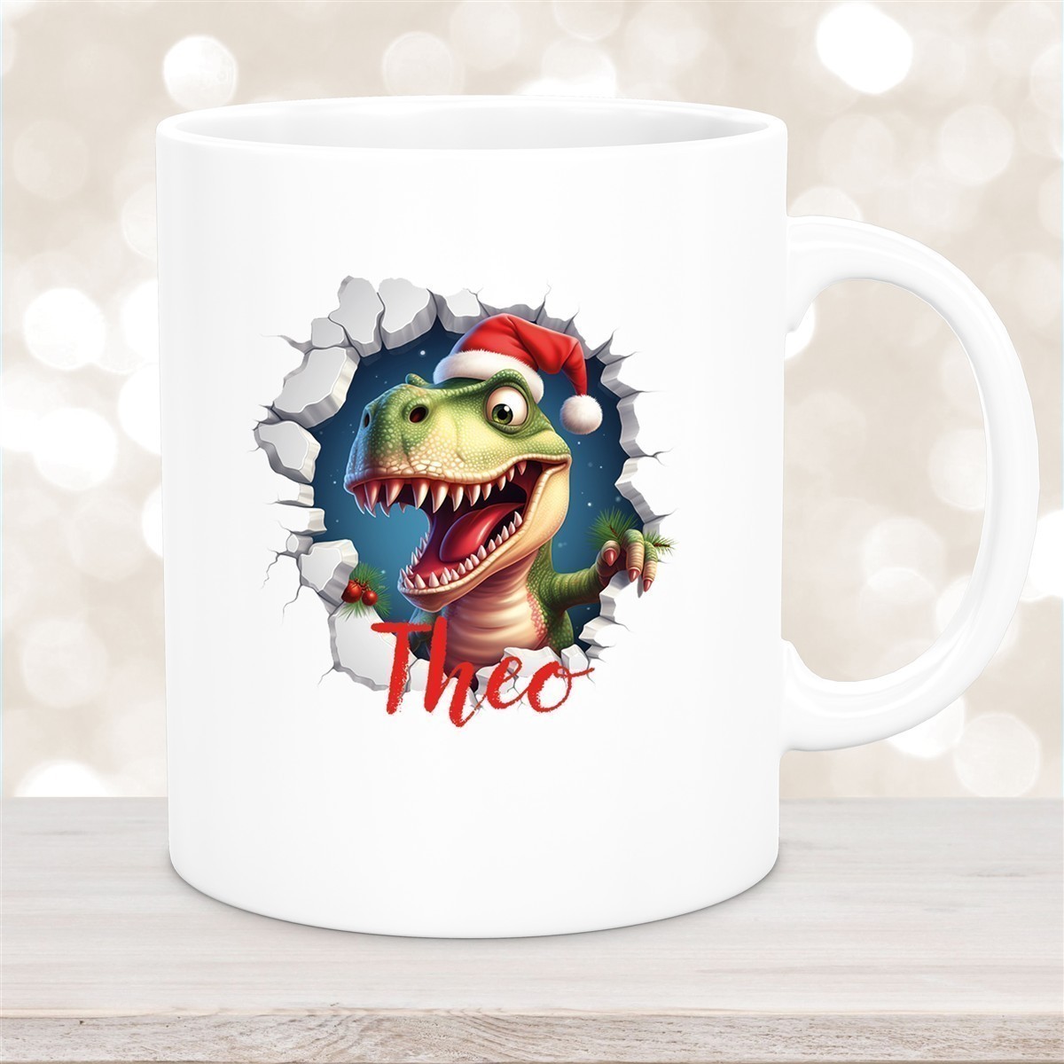 Tasse Wunschname Christmas Dino #1 Keramik Kinderbecher versch. Farben