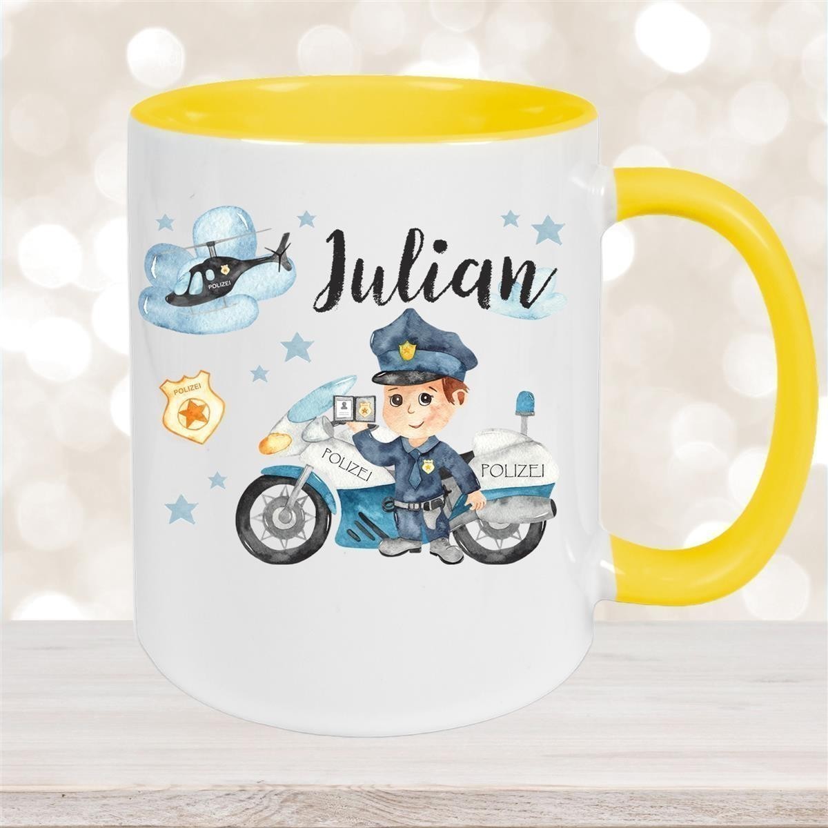 Tasse Polizei #2 Wunschname Keramik Kinderbecher personalisiert versch. Farben