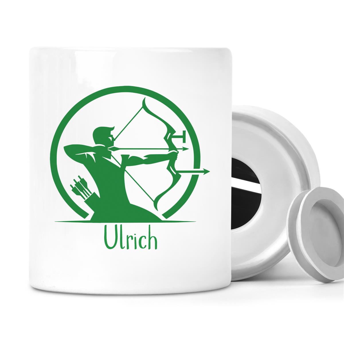 Spardose mit Wunschname Bogenschütze 1 personalisiert