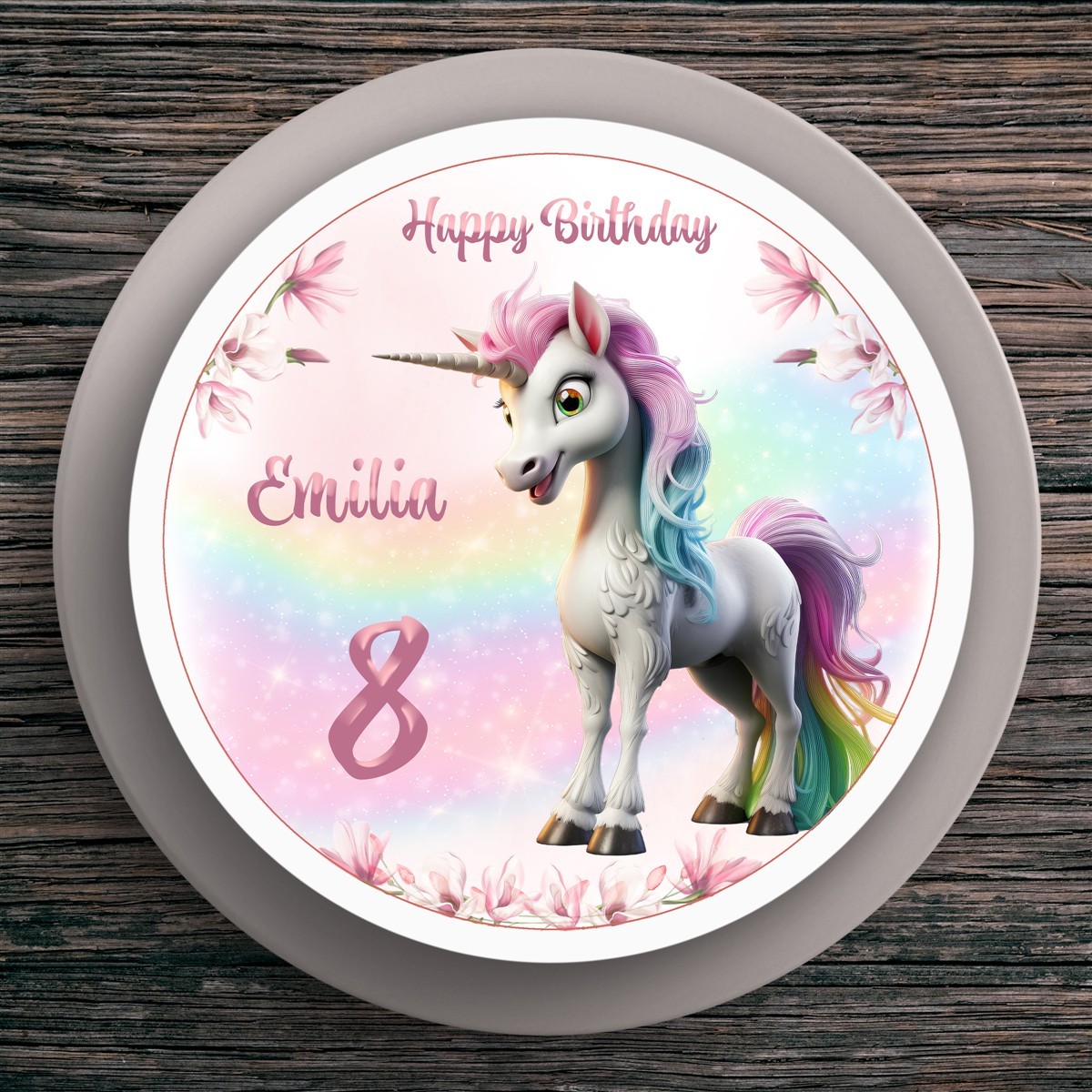 Tortenaufleger Geburtstag Einhorn #1 Name & Zahl (20cm)