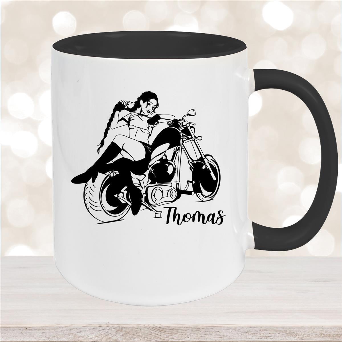Tasse Bike 01, Biker Girl, Motorrad Keramik personalisiert versch. Farben