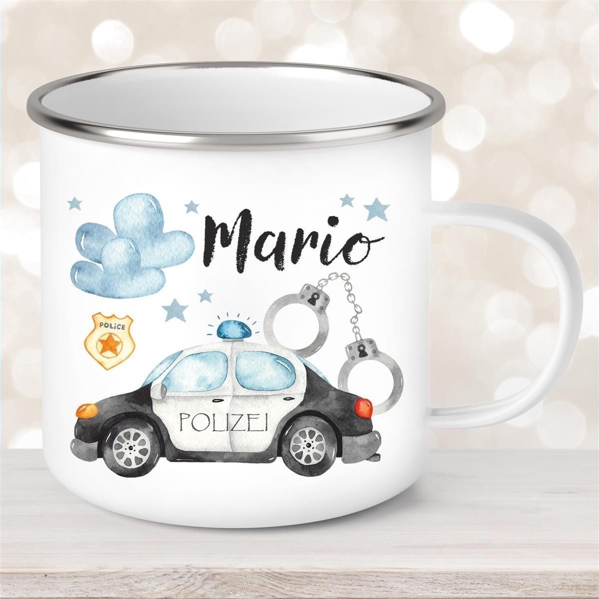 Tasse Polizei #1 Wunschname Emaille Kinderbecher personalisiert