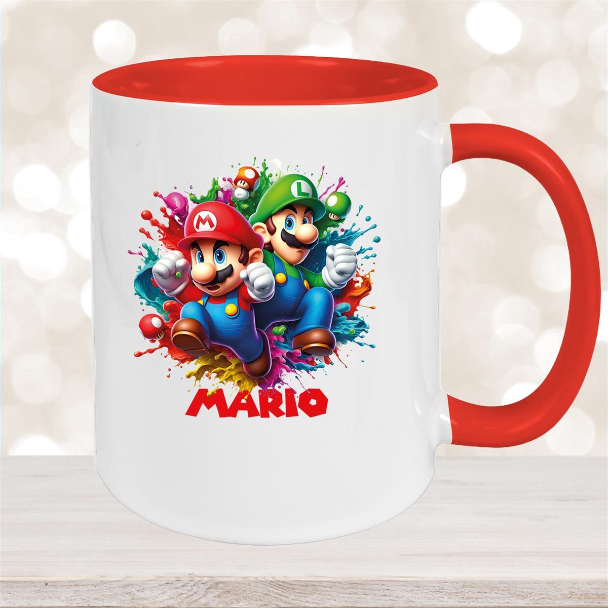 Tasse Wunschname Super-Mario #3 Keramik Kinderbecher personalisiert Rot