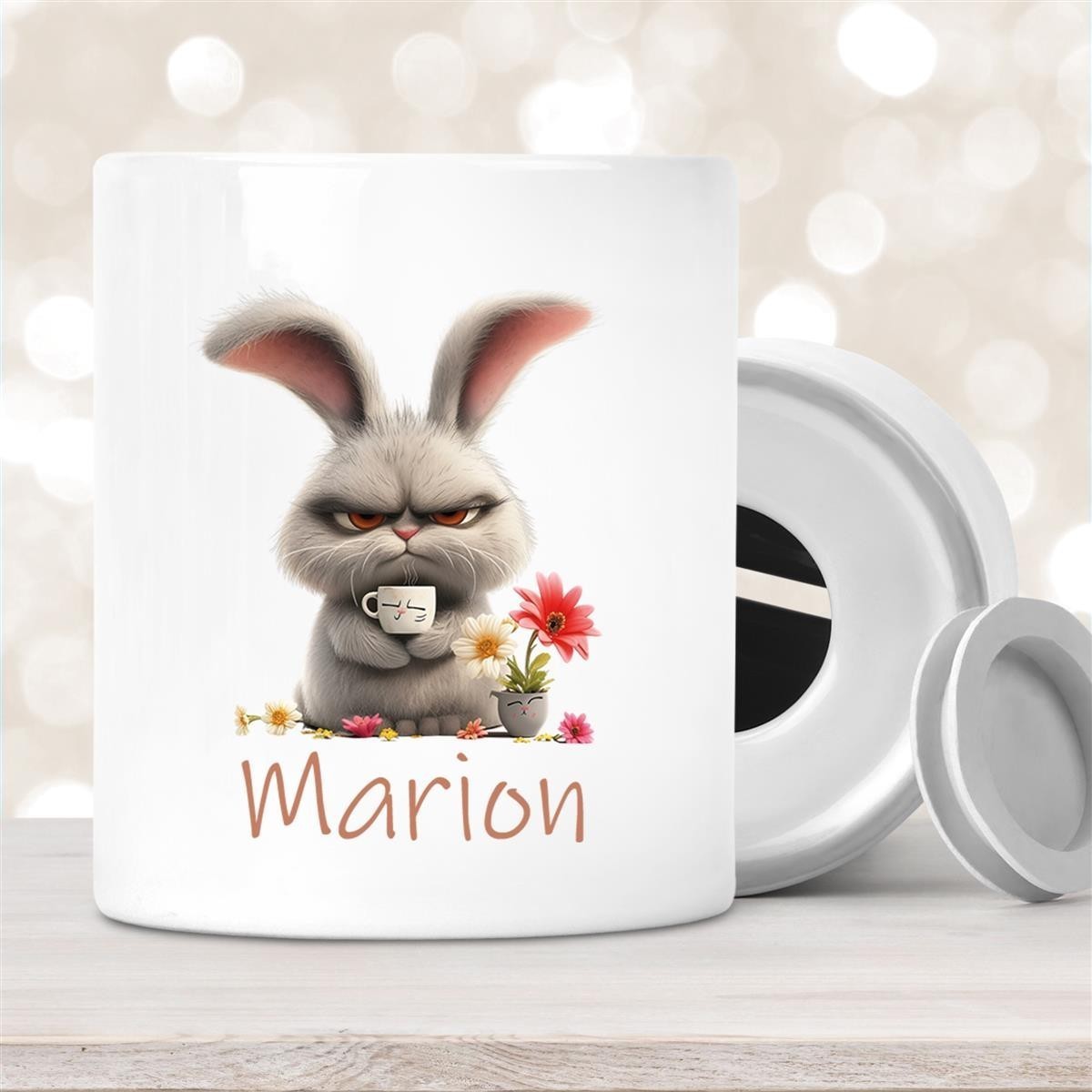 Spardose Ostern Grumpy-Bunny #2 mit Wunschname personalisiert Spardose Ostern Grumpy-Bunny #2 mit Wunschname personalisiert