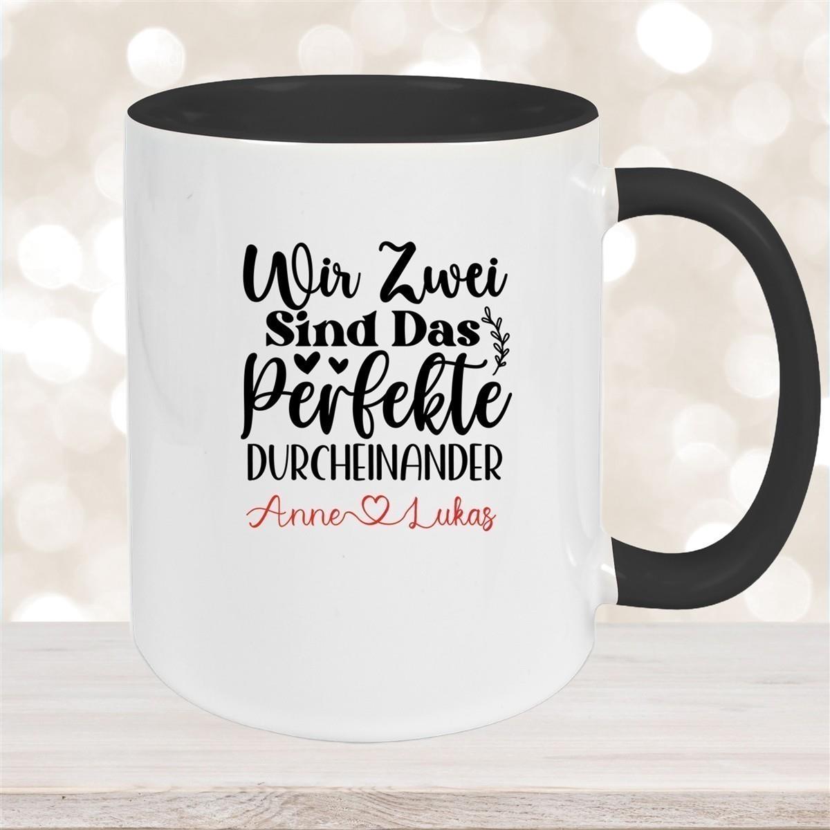 Tasse Liebe - "Wir Zwei sind das perfekte Durcheinander" Valentinstag Wunschnamen Keramik personalisiert versch. Farben