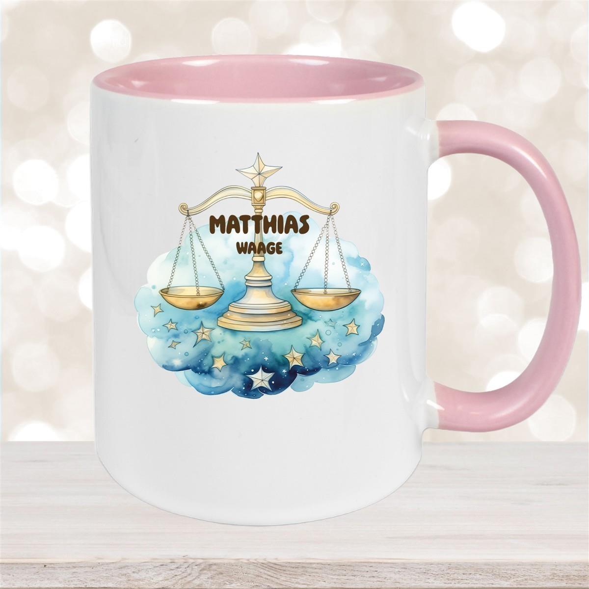 Tasse Sternzeichen Kinder Waage 1 Wunschname Keramik Kinderbecher personalisiert versch. Farben