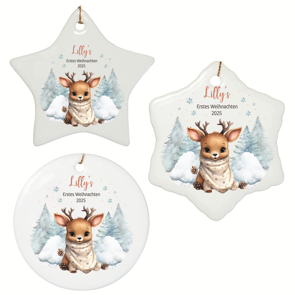 Christbaumanhänger Weihnachten Rentier Baby #1 Ornament Christbaumschmuck Rund