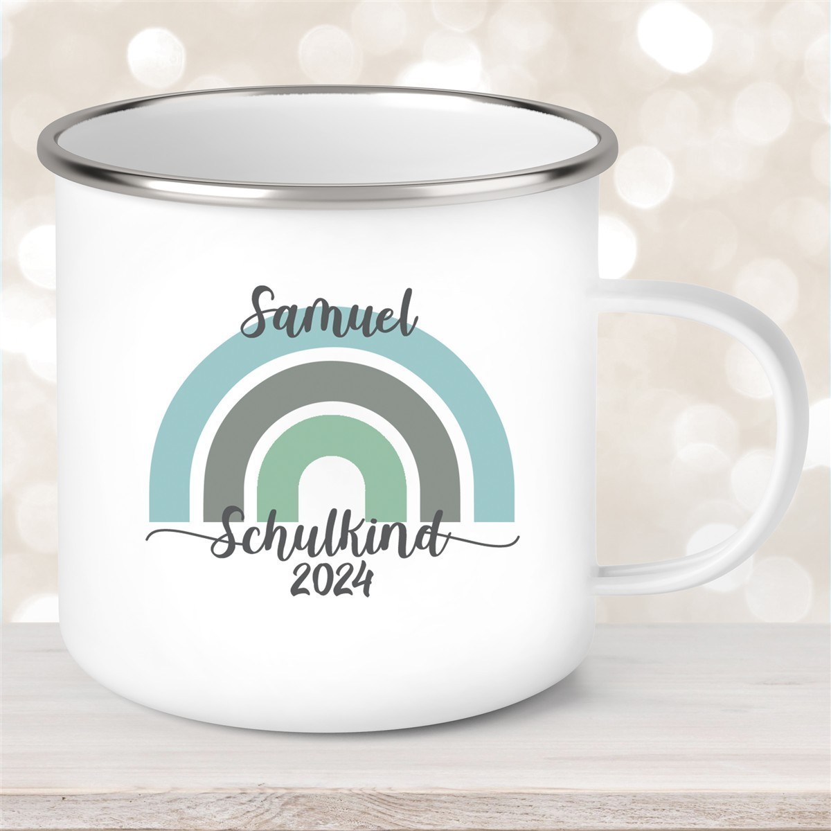 Tasse Schulkind #05 Wunschname Rainbow Emaille Kinderbecher Personalisiert Tasse Schulkind #05 Wunschname Rainbow Emaille Kinderbecher Personalisiert