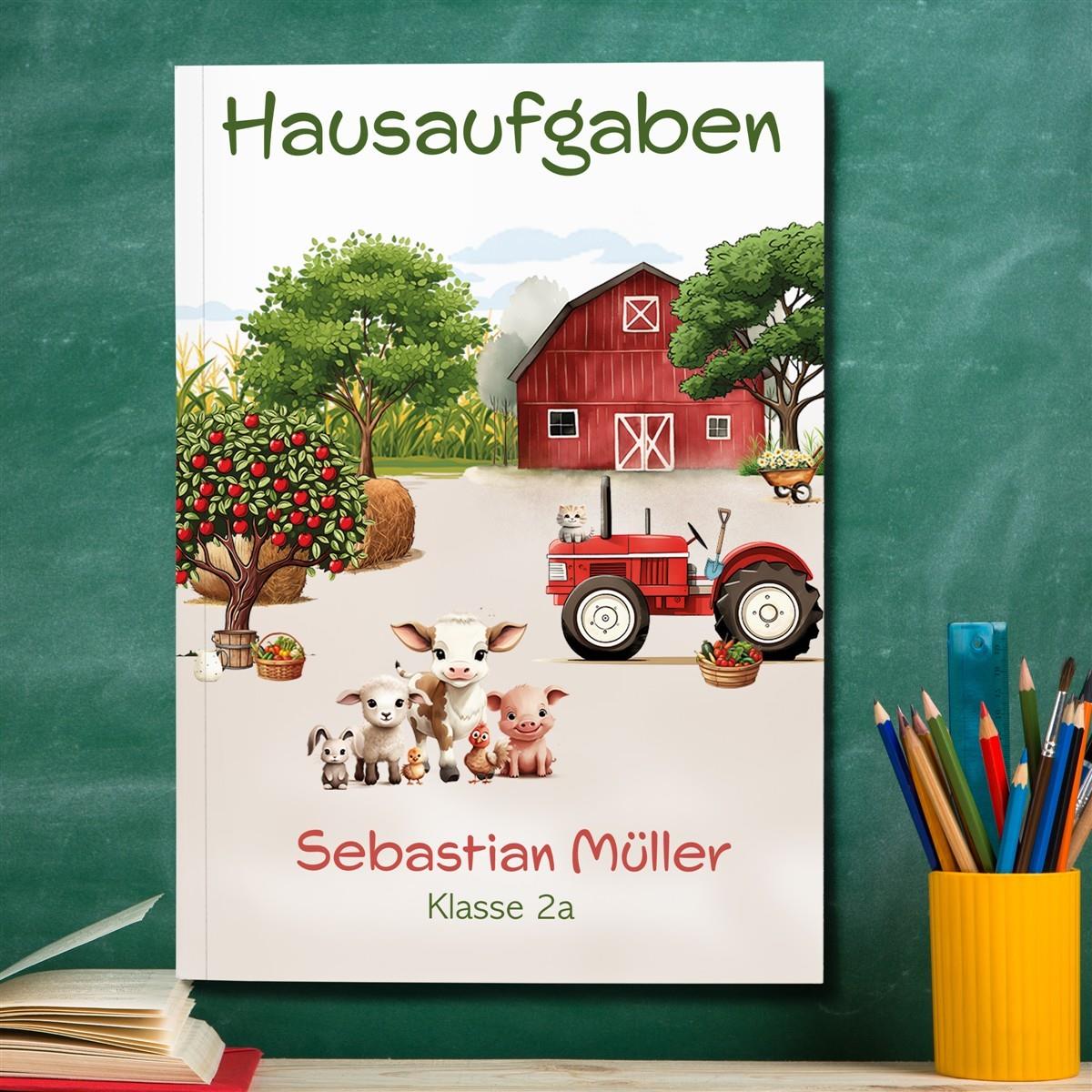 Hausaufgabenheft Bauernhof 1  DIN A5 - 48 Blatt mit Name und Klasse