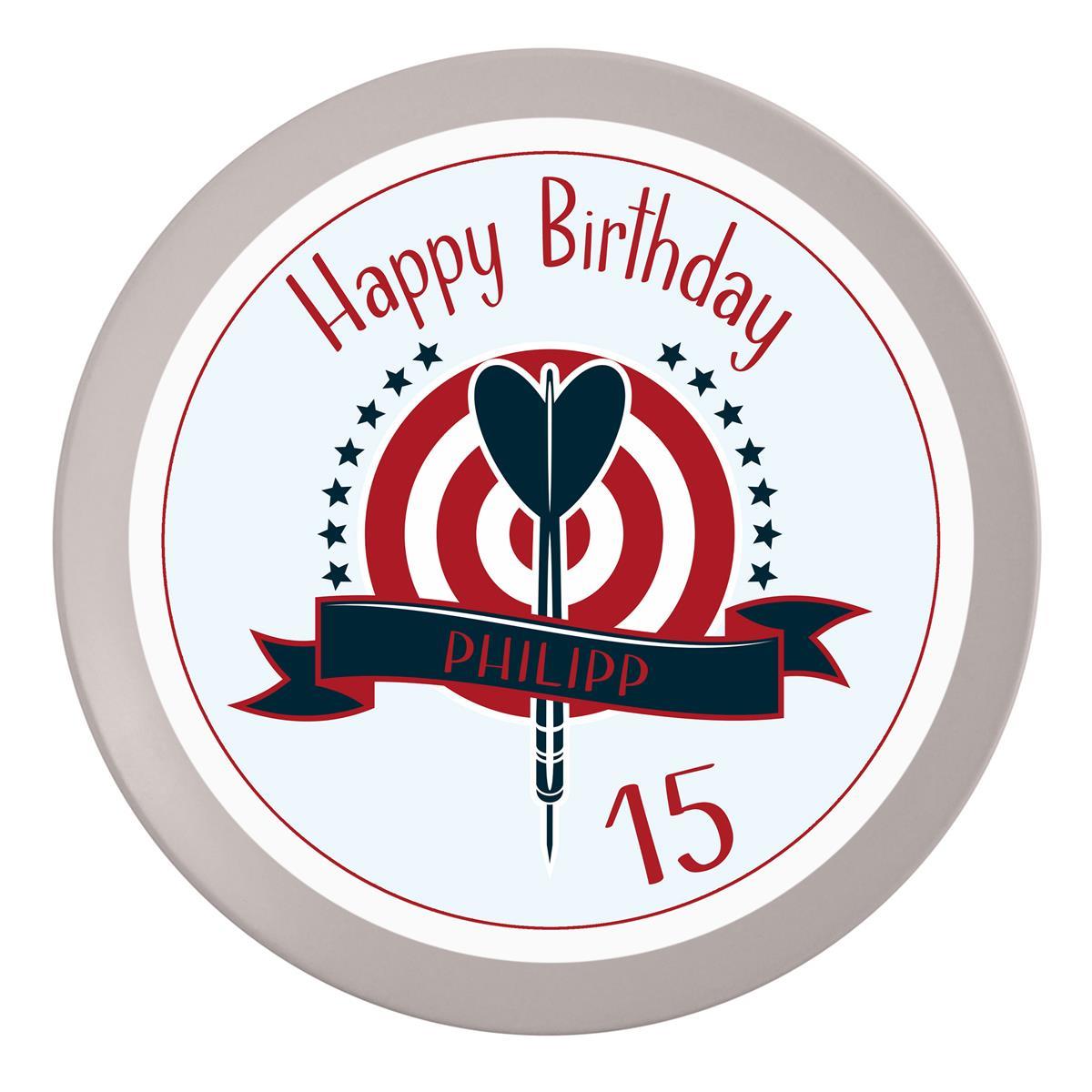 Tortenaufleger Geburtstag Dart 4 Name & Zahl (20cm) Fondant Papier