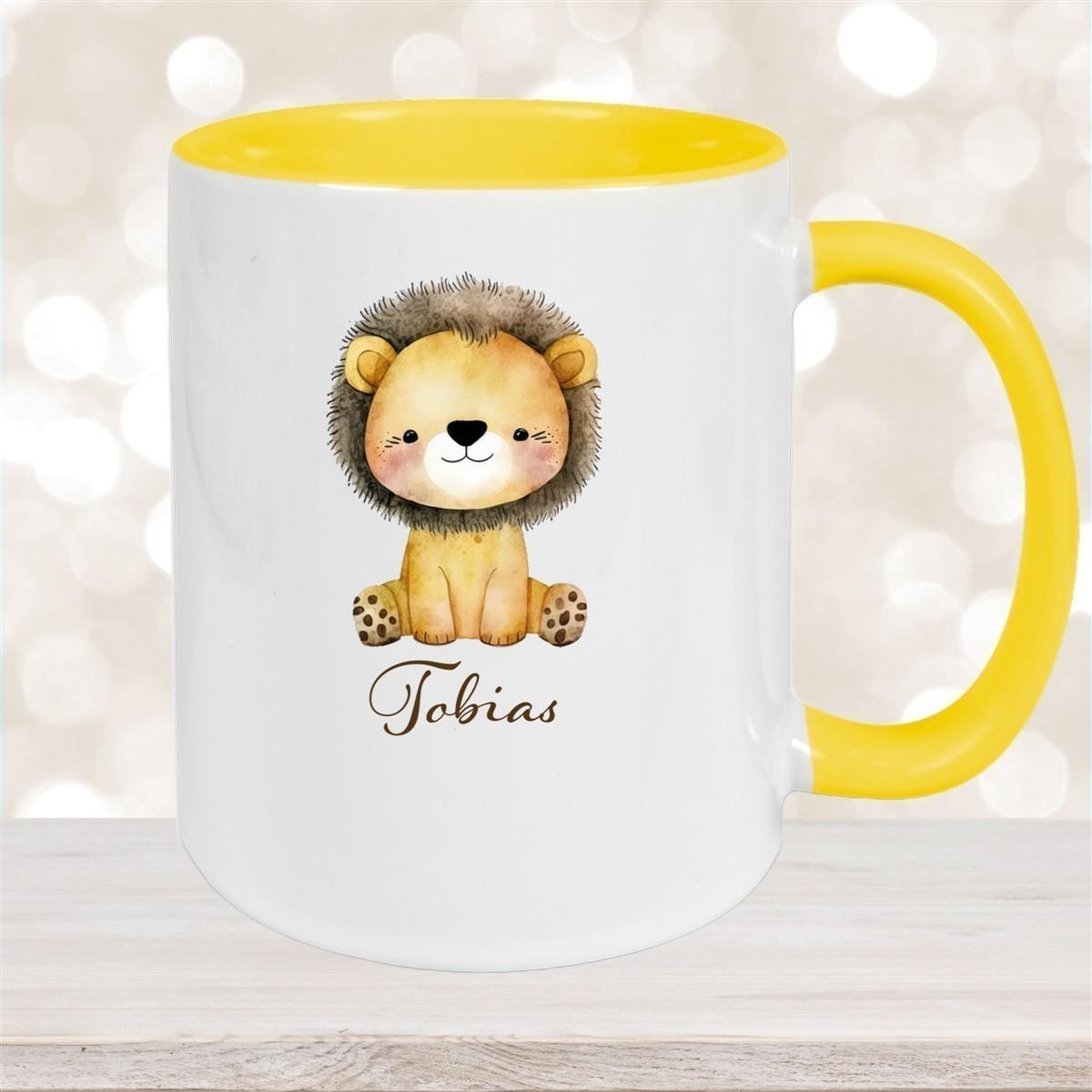 Tasse Wunschname Löwe 1 Keramik Kinderbecher versch. Farben