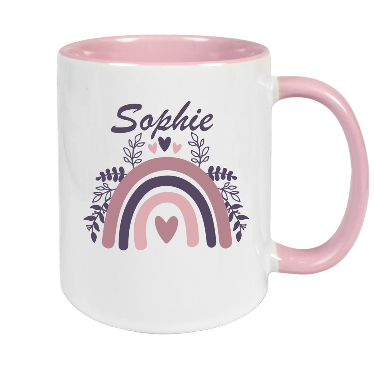 Tasse Regenbogen #8 Wunschname Keramik Kinderbecher Altrosa