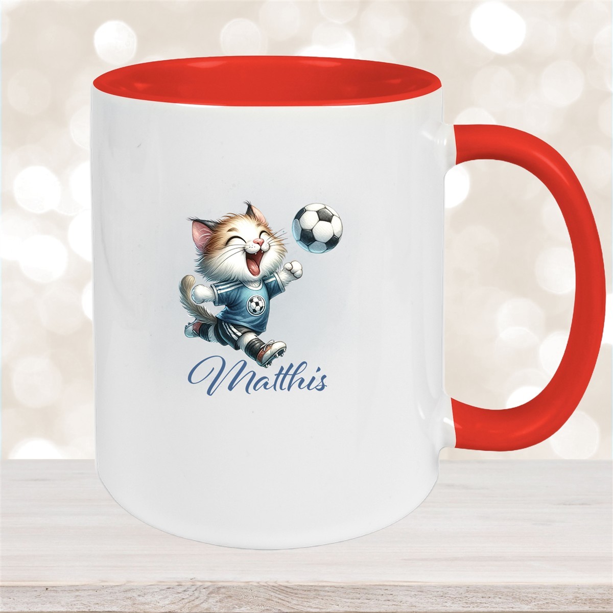 Tasse Wunschname Fußball #18 Personalisiert Katze Keramik Kinderbecher versch. Farben