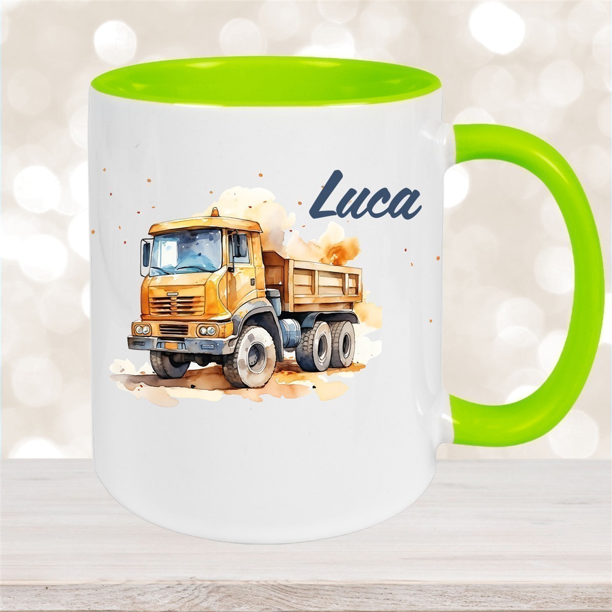 Tasse Wunschname Baustelle Kipper Keramik Kinderbecher versch. Farben