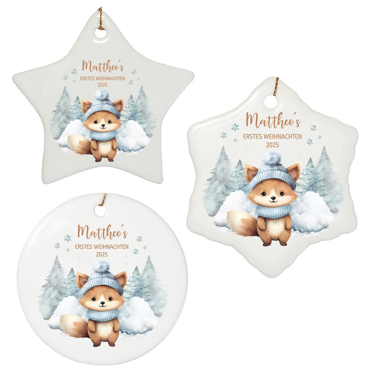 Weihnachtsanhänger personalisiert Fuchs mein erstes Weihnachten Name Motiv Anhänger Keramik, Weihnachtsschmuck, Weihnachtskugel, Christbaumschmuck versch. Formen