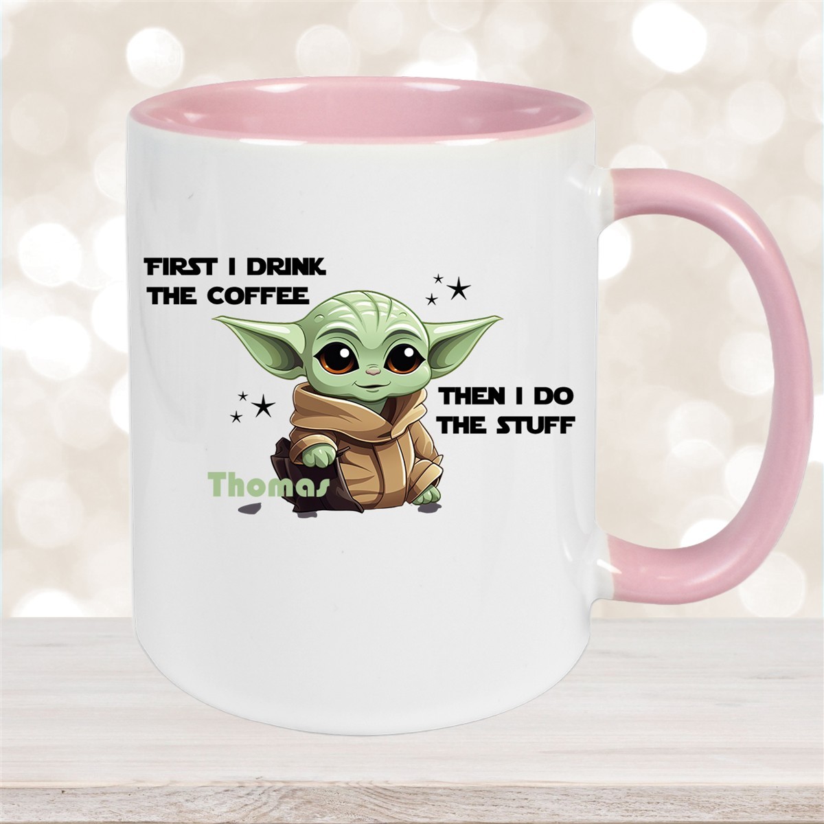 Tasse Wunschname Baby-Yoda #2 Keramik Kinderbecher personalisiert versch. Farben Altrosa