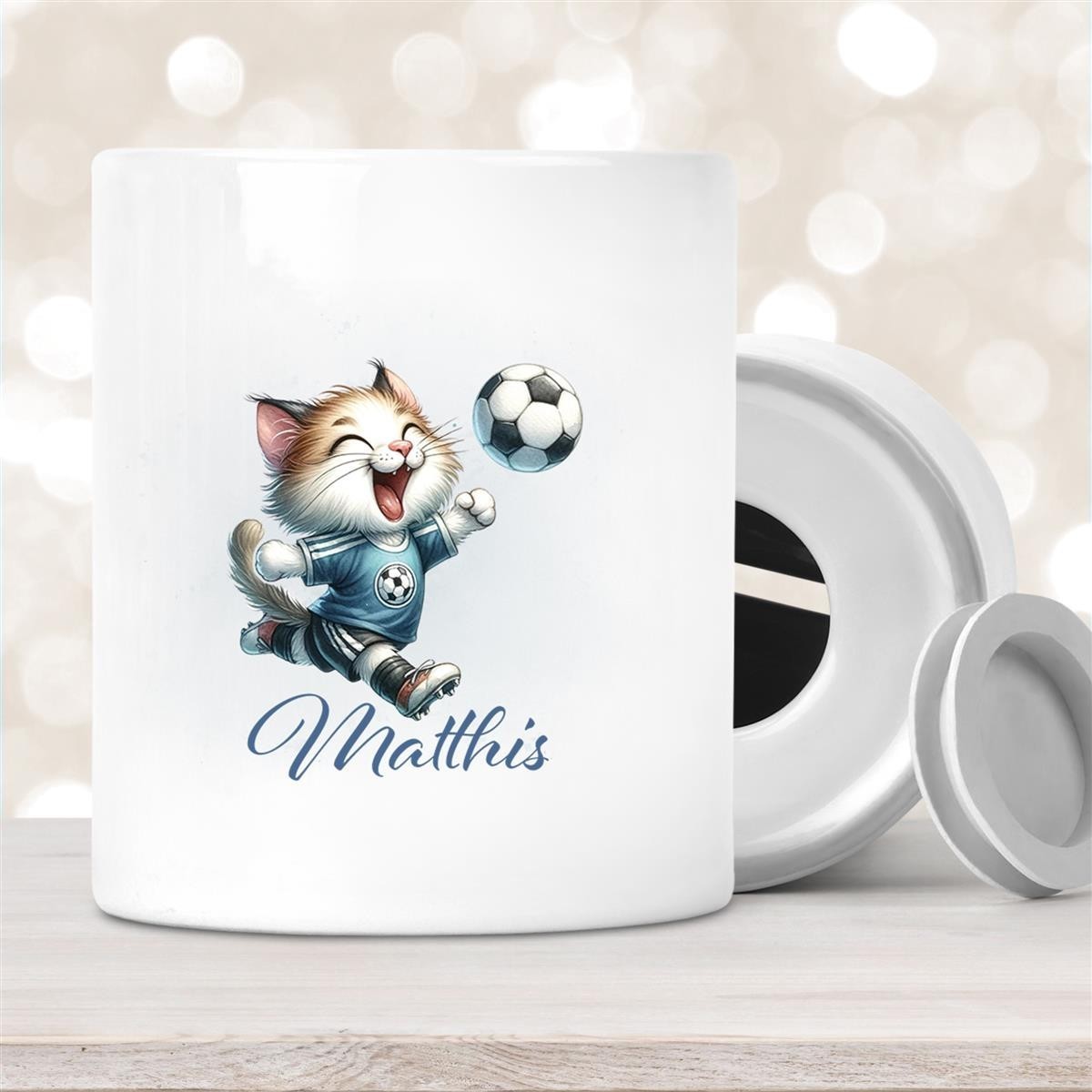 Spardose mit Wunschname Fußball # 18 personalisiert