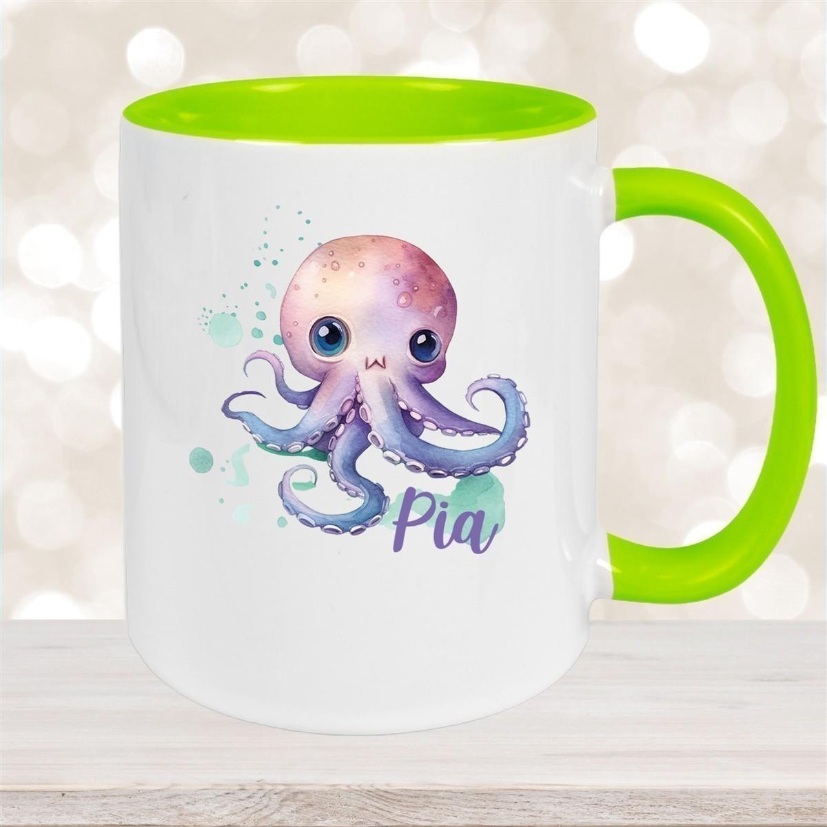Tasse Wunschname Meerestiere-Oktopus 1 Keramik Kinderbecher versch. Farben