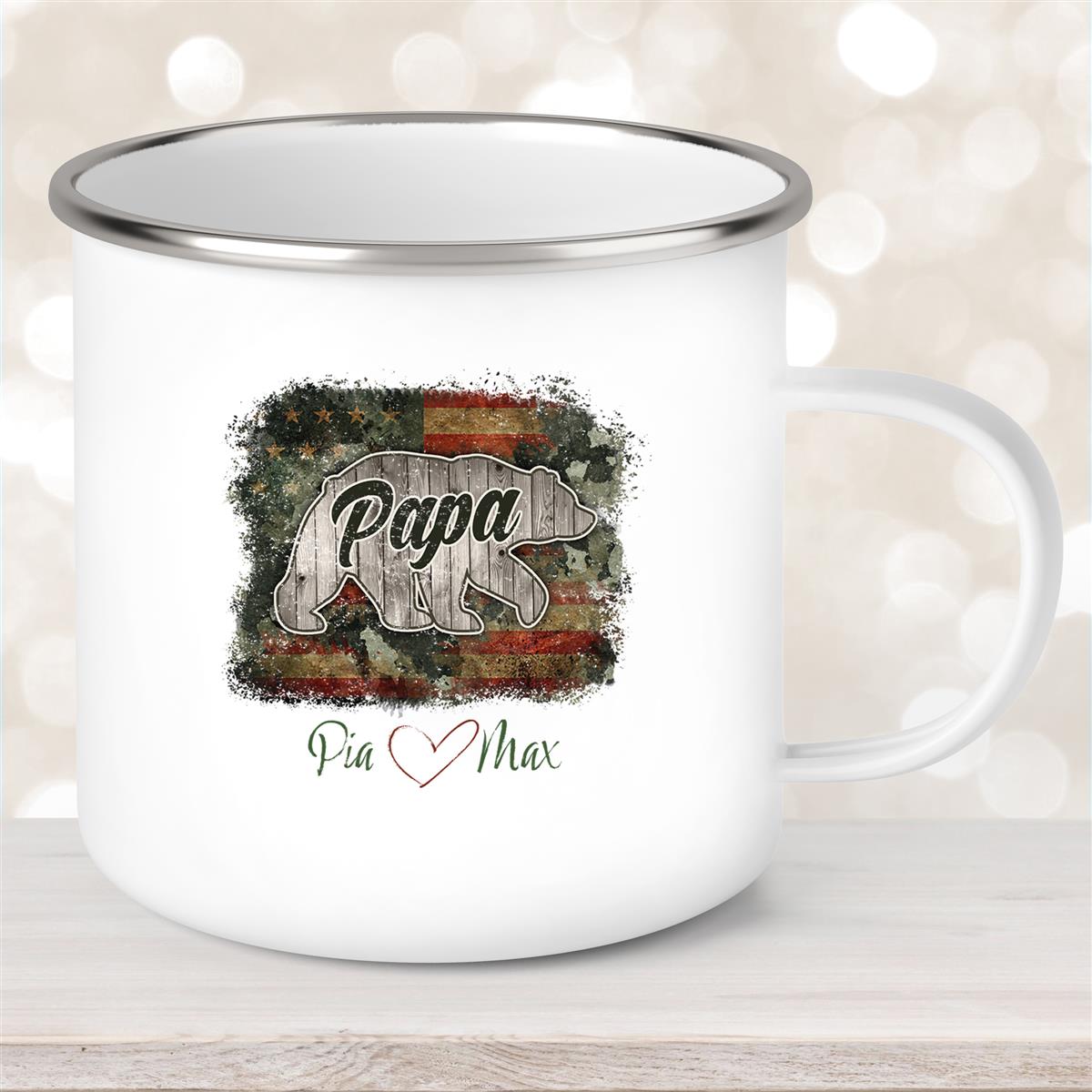 Tasse Vatertag #7 Papa "Bär" Wunschnamen Emaille Personalisiert