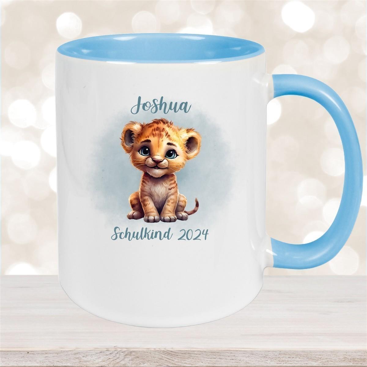 Tasse Schulkind 07 Wunschname Tiger 1 Keramik Kinderbecher Personalisiert versch. Farben