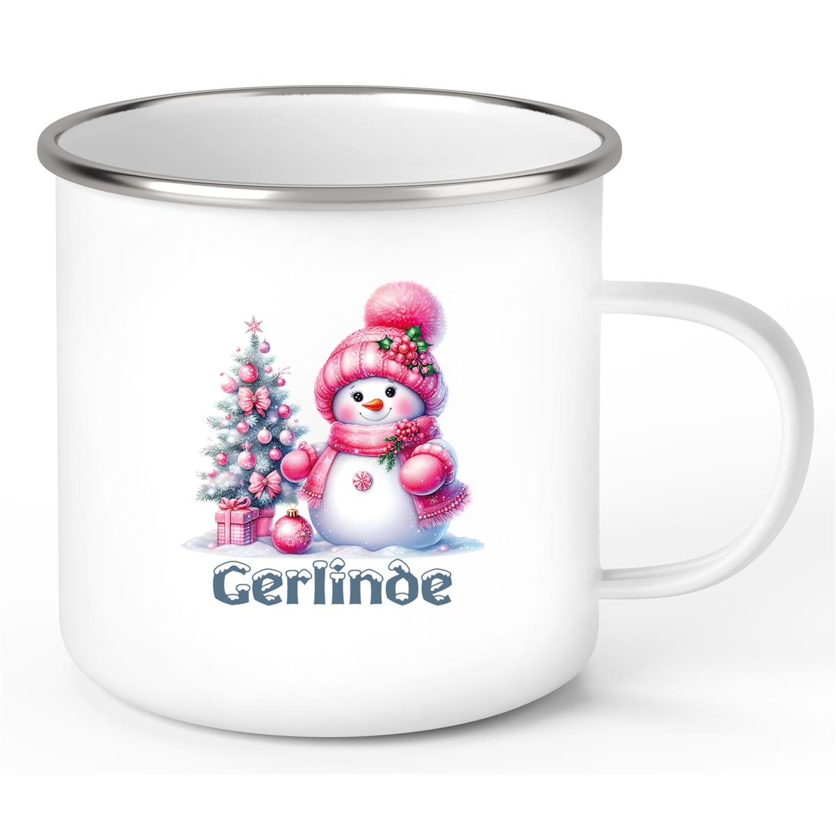 Tasse Wunschname Weihnachten Schneemann 3 Emaille Kinderbecher