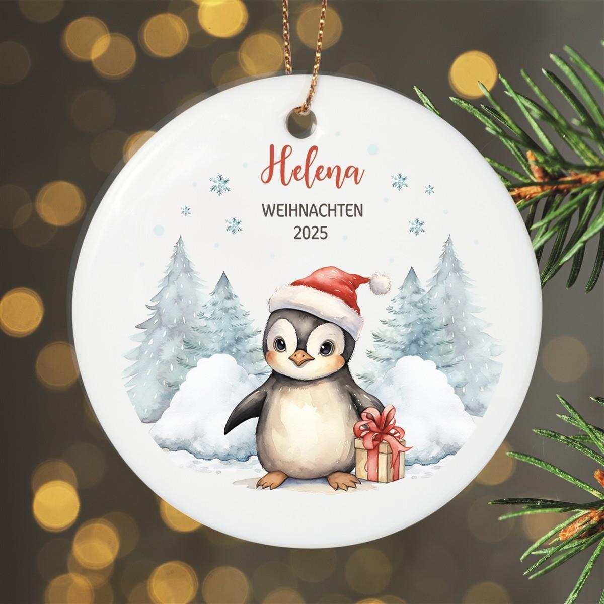 Weihnachtsanhänger personalisiert Pinguin erstes Weihnachten 1 Name Motiv Anhänger Keramik, Weihnachtsschmuck, Weihnachtskugel, Christbaumschmuck versch. Formen