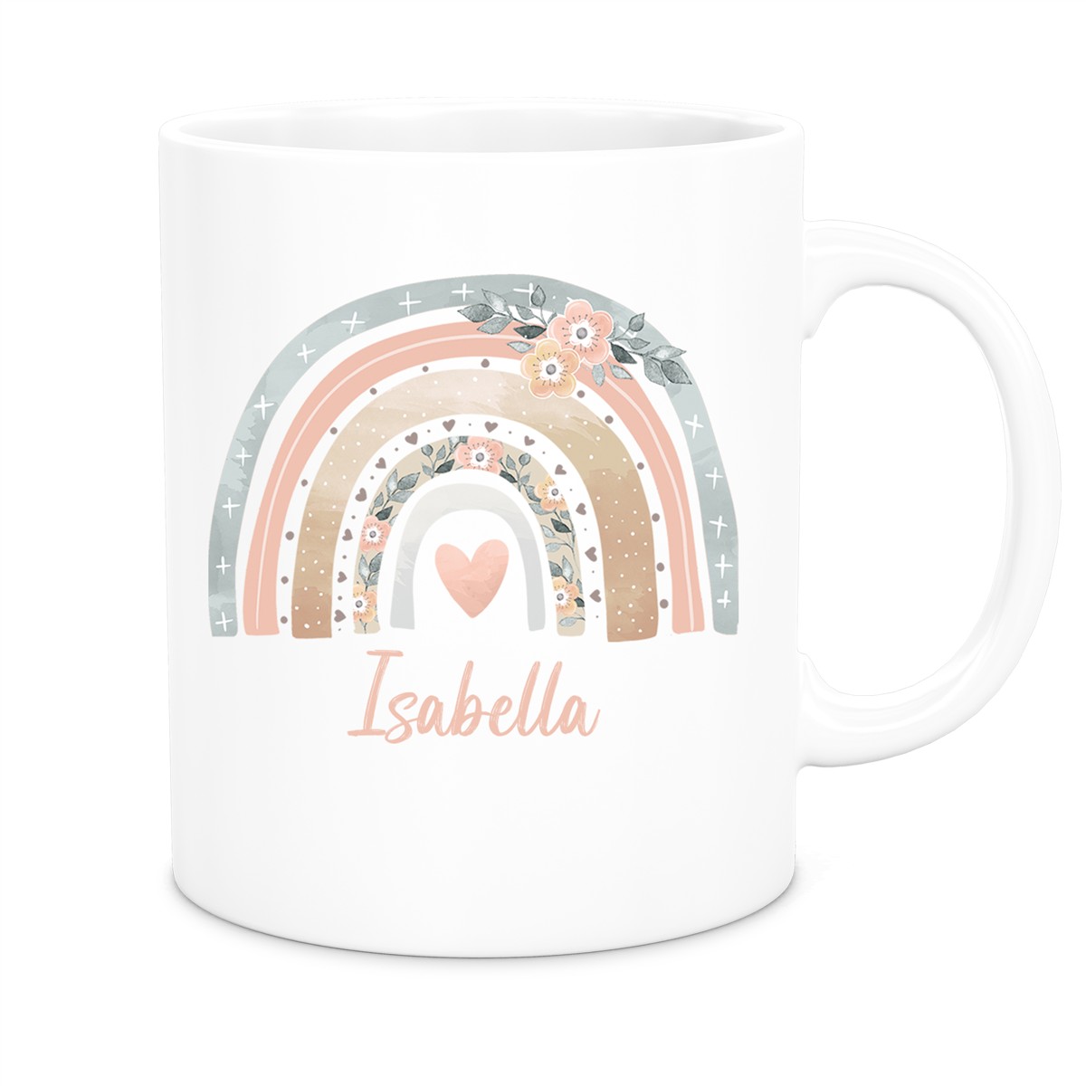 Tasse Wunschname Regenbogen #7 Keramik Kinderbecher Weiß