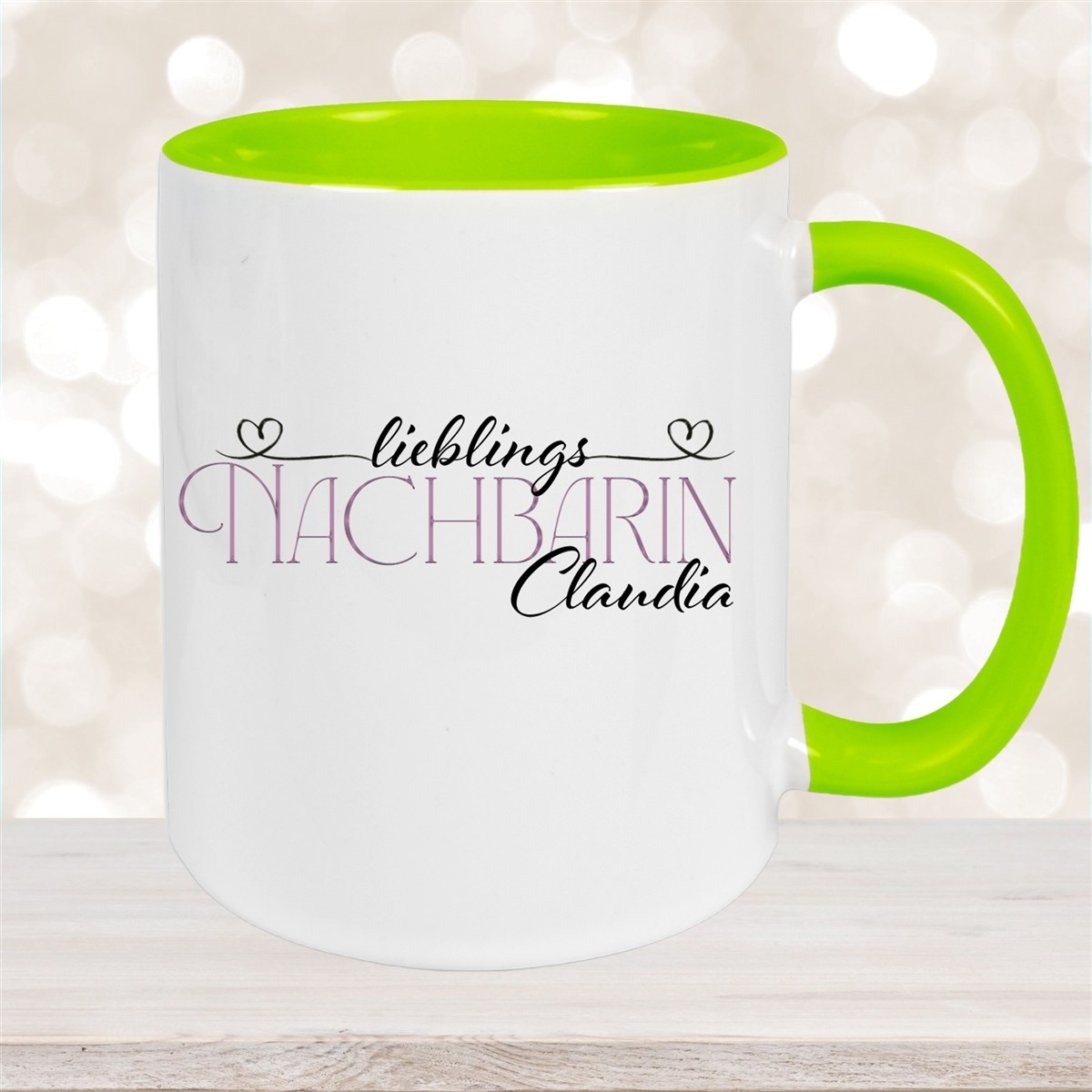 Tasse Wunschname Lieblings-Nachbarin #1 personalisiert Keramik Becher Grün