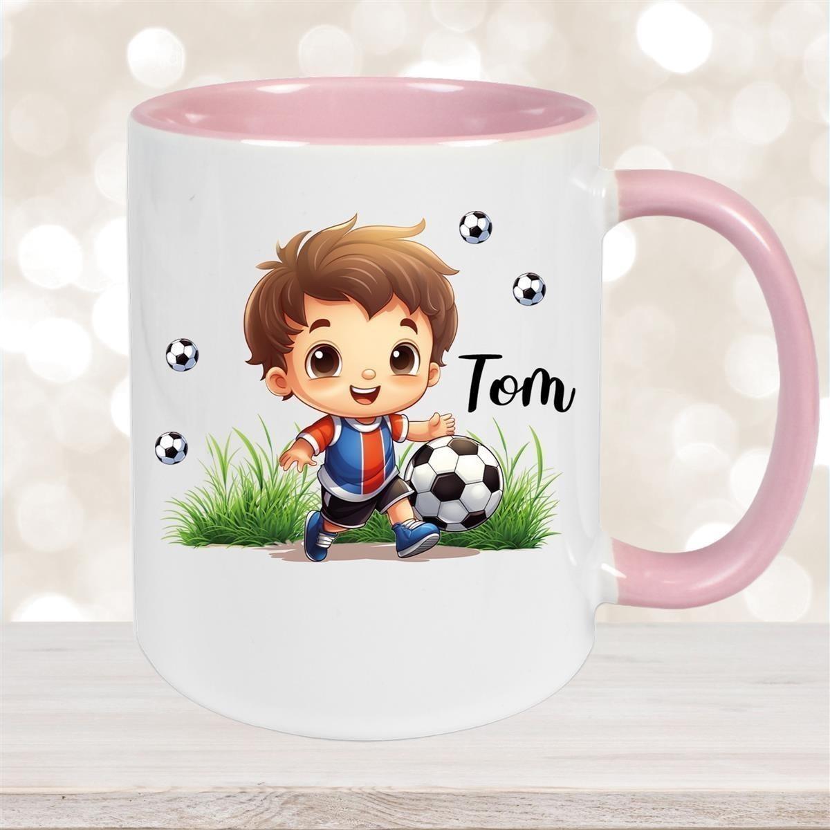 Tasse Fußball 8 Wunschname Keramik Kinderbecher personalisiert versch. Farben
