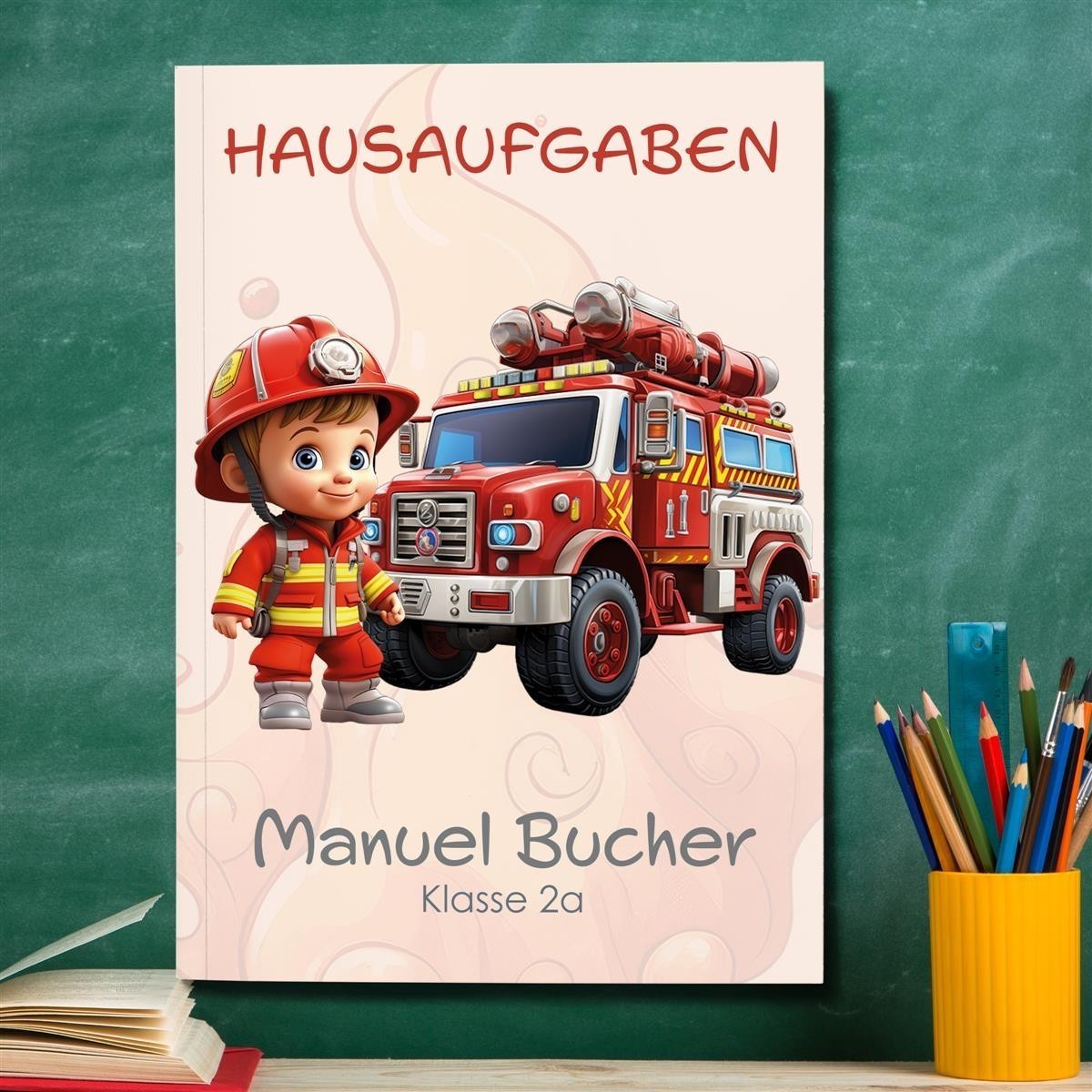 Hausaufgabenheft Feuerwehr #2 DIN A5 - 48 Blatt mit Name und Klasse