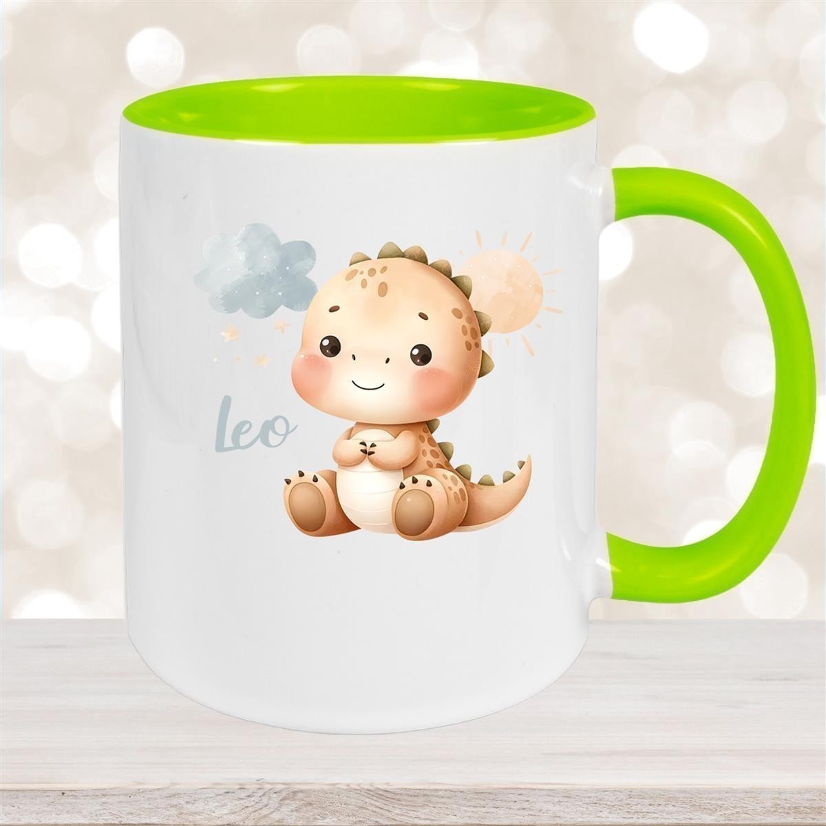Tasse Dino #19 Wunschname Keramik Kinderbecher Personalisiert versch. Farben