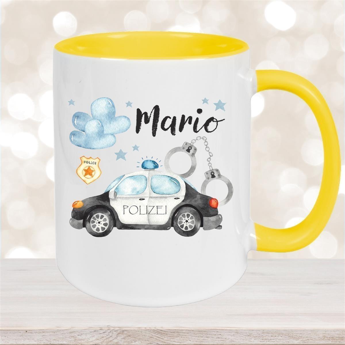 Tasse Polizei 1 Wunschname Keramik Kinderbecher personalisiert versch. Farben