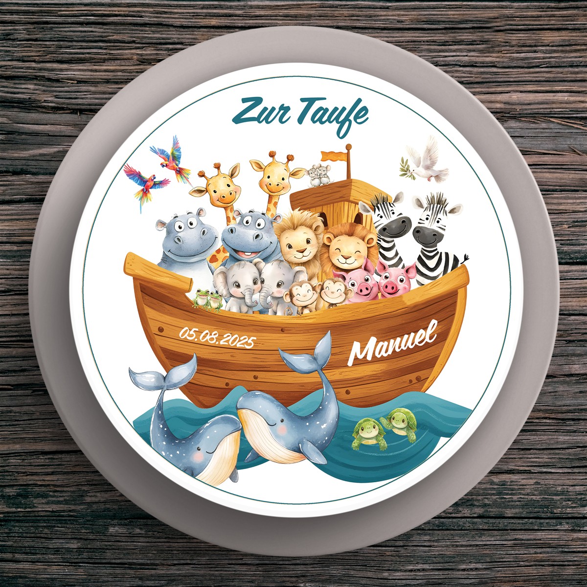Tortenaufleger Taufe Arche-Noah  #2 Name & Datum (20cm)