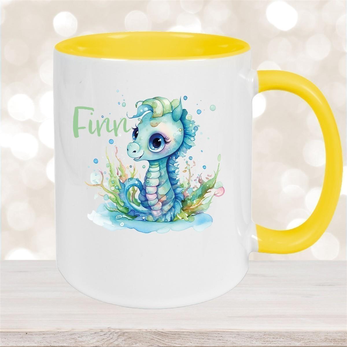 Tasse Wunschname Meerestiere-Seepferdchen 1 Keramik Kinderbecher versch. Farben