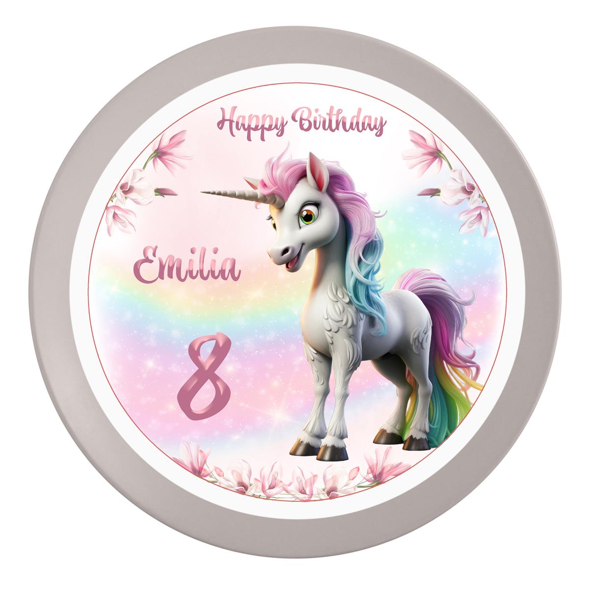 Tortenaufleger Geburtstag Einhorn #1 Name & Zahl (20cm)
