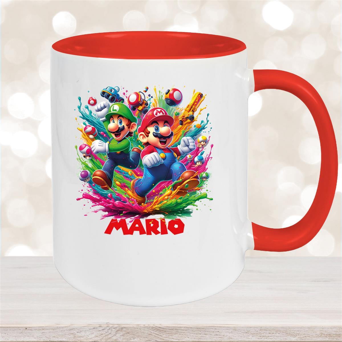 Tasse Wunschname Super-Mario #6 Keramik Kinderbecher personalisiert versch. Farben