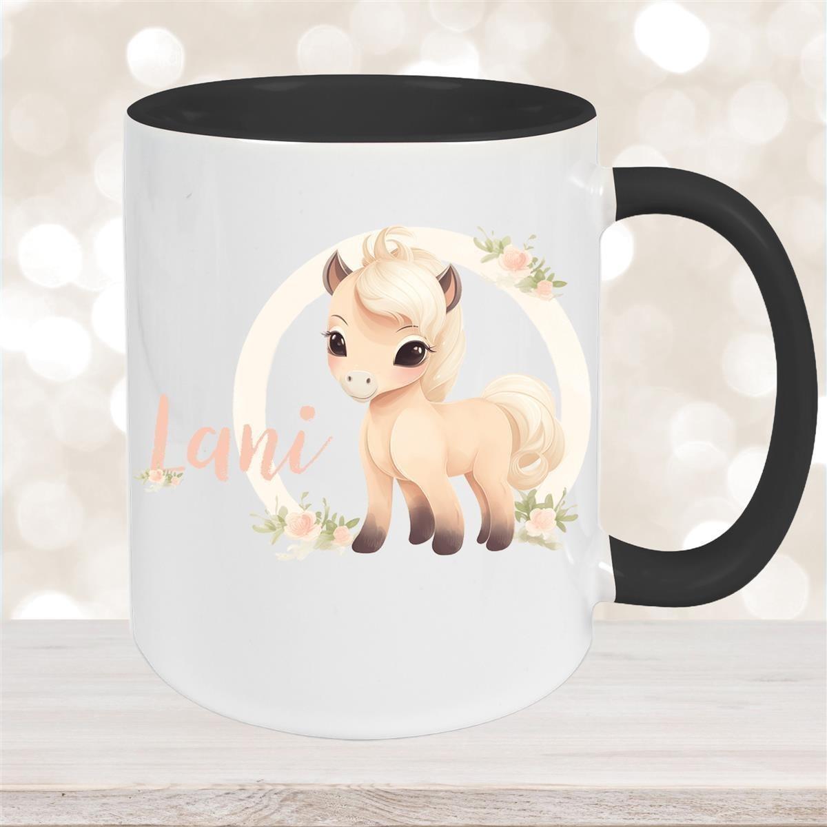 Tasse Pferd 4 Wunschname Keramik Kinderbecher personalisiert versch. Farben