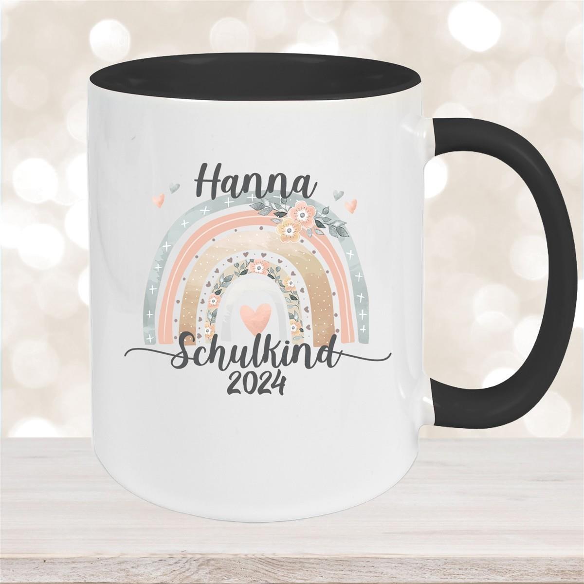 Tasse Schulkind 06 Wunschname Rainbow Keramik Kinderbecher Personalisiert versch. Farben