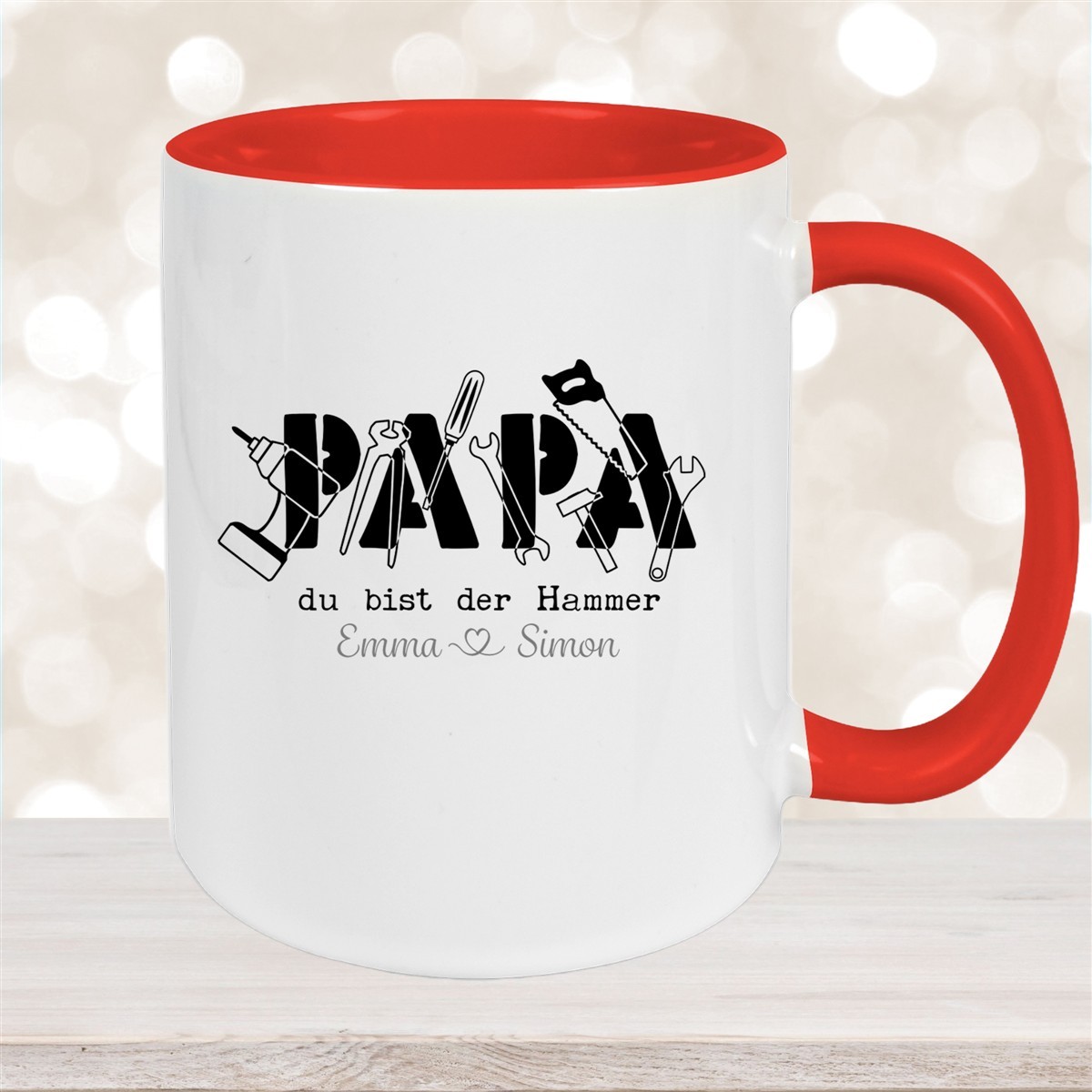 Tasse Vatertag #9 Papa, "Du bist der Hammer" Wunschnamen Keramik Personalisiert versch. Farben