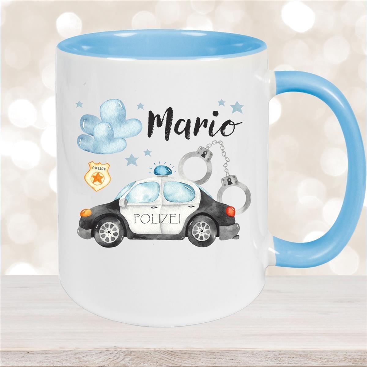 Tasse Polizei 1 Wunschname Keramik Kinderbecher personalisiert versch. Farben