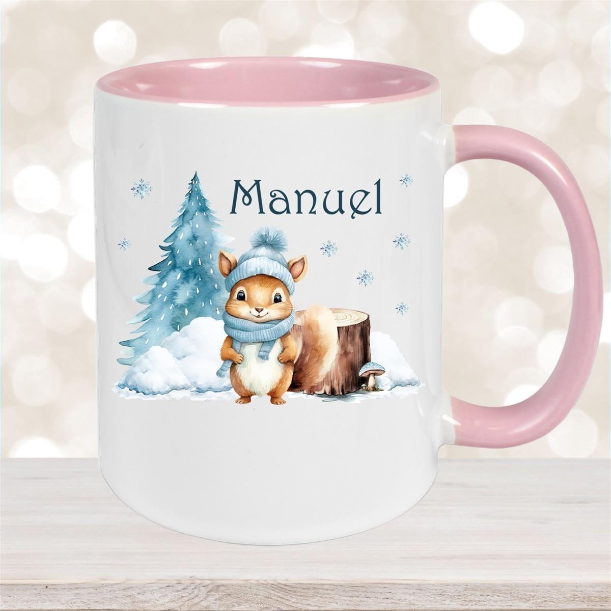 Tasse Wunschname Weihnachten Eichhörnchen 1 Keramik Kinderbecher versch. Farben