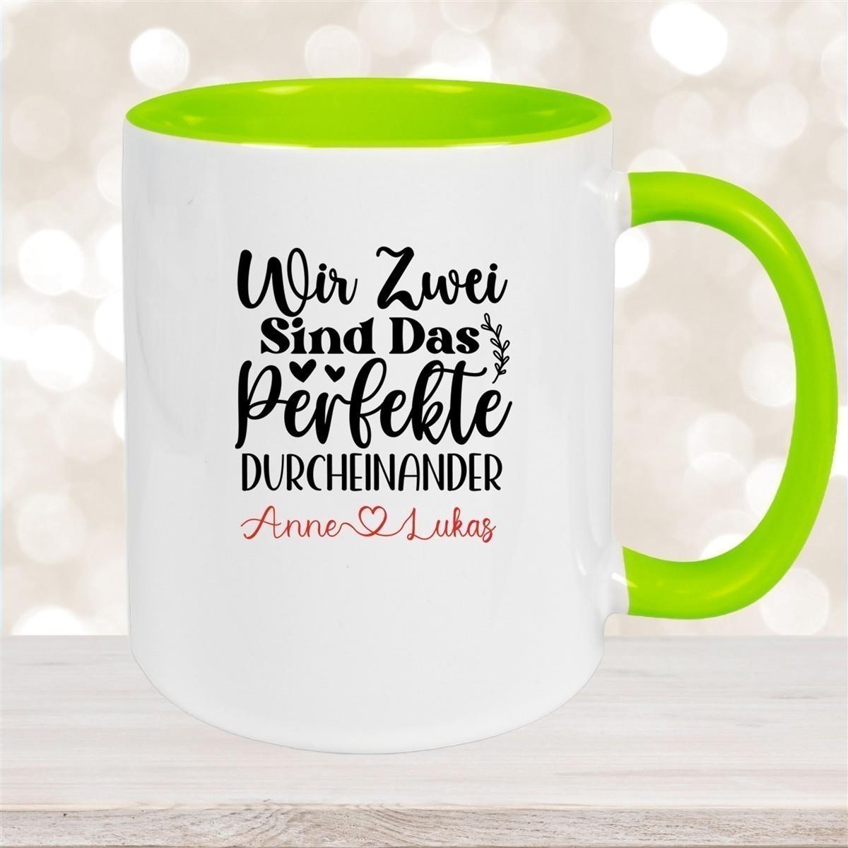 Tasse Liebe - "Wir Zwei sind das perfekte Durcheinander" Valentinstag Wunschnamen Keramik personalisiert versch. Farben